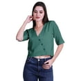 thumbnail image 2 of Moomaya Womens Printed Cotton V-neck Crop Top Elbow Sleeve Summer Clothing Boho Blouse, 2 of 7