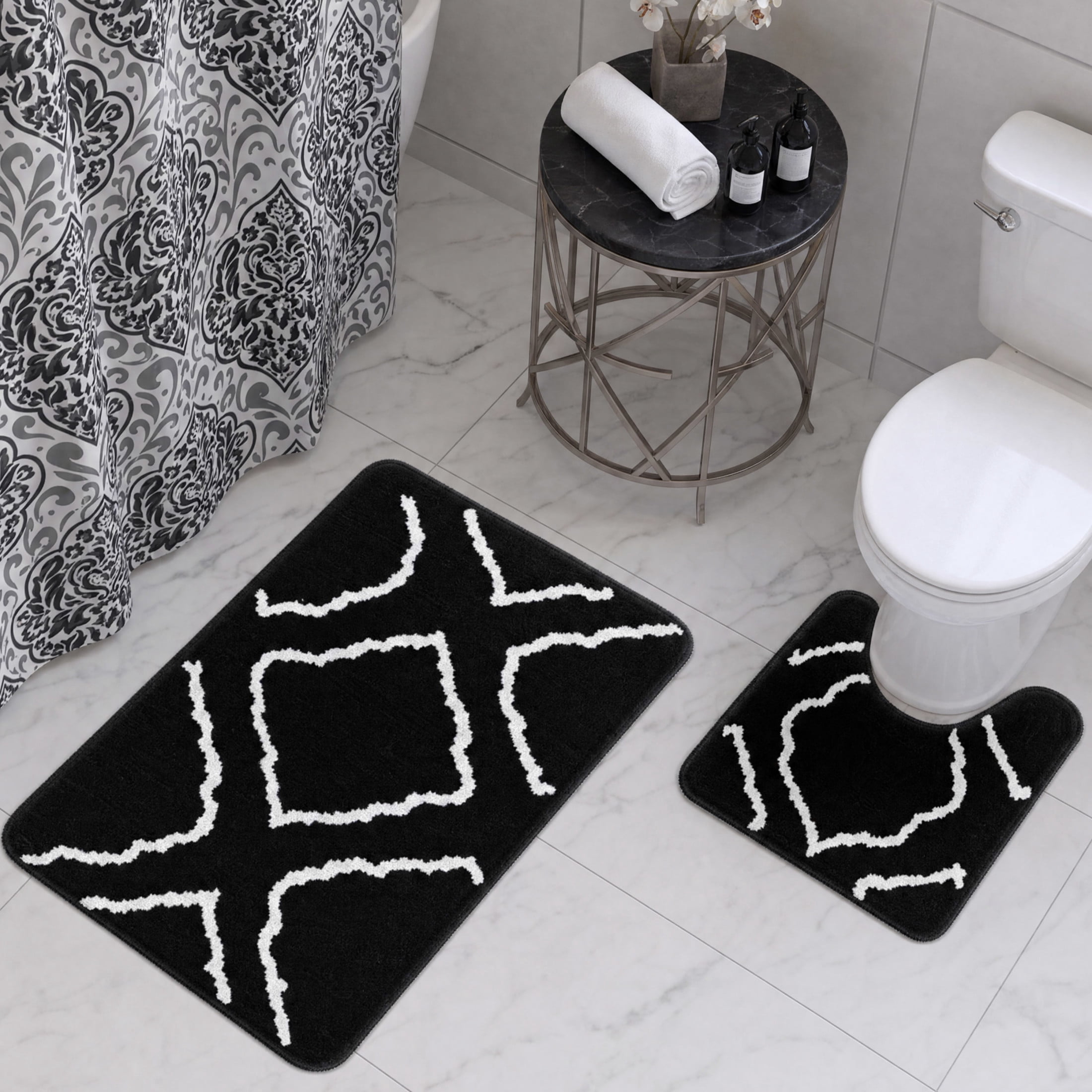 CHI Tana Shower Curtain with Hooks and Rugs Modern Washable 72" W x 72" L 15-Piece Set
