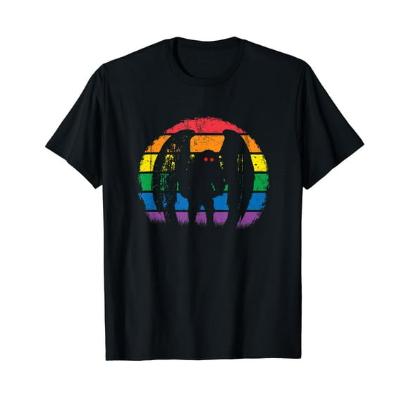 Mothman - Retro Rainbow, Colorful Cryptid Black T-Shirt