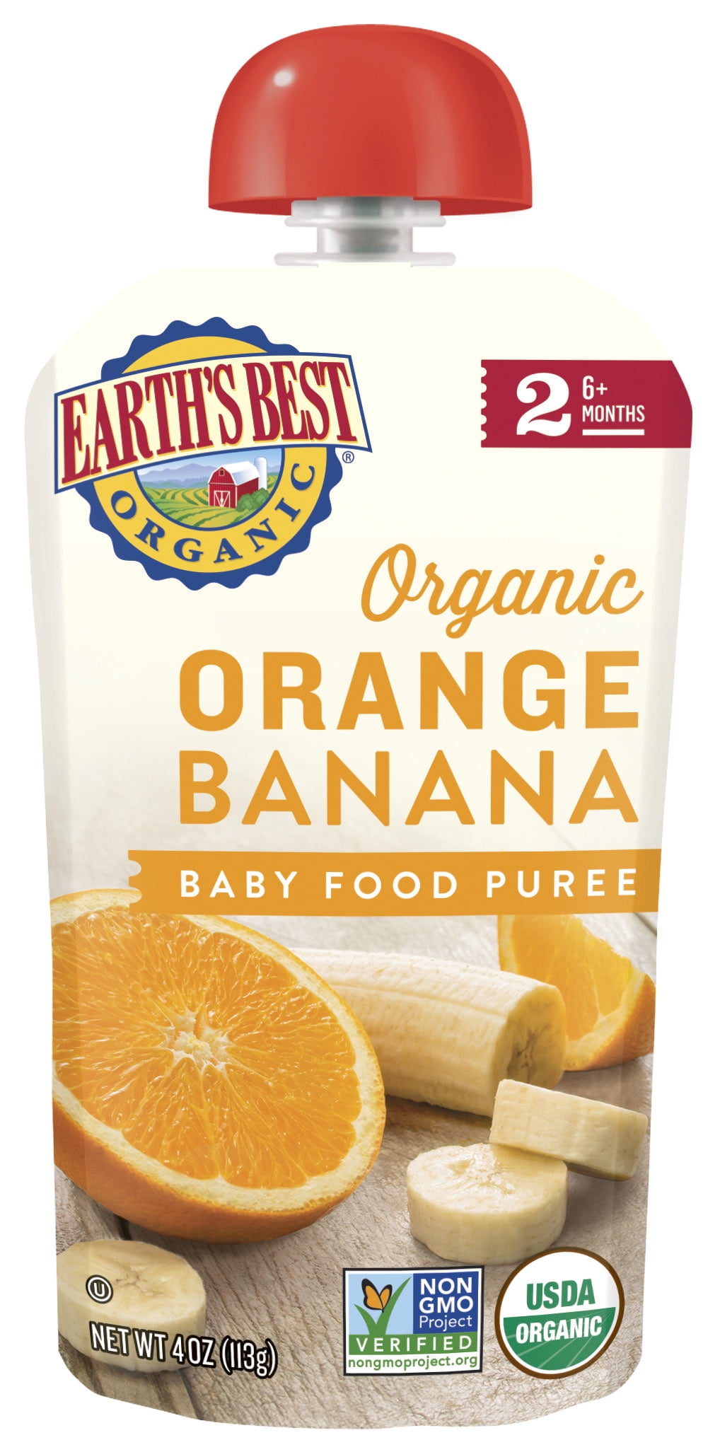 Earth's Best Organic Stage 2 Baby Food, Orange Banana, 4 oz Pouch