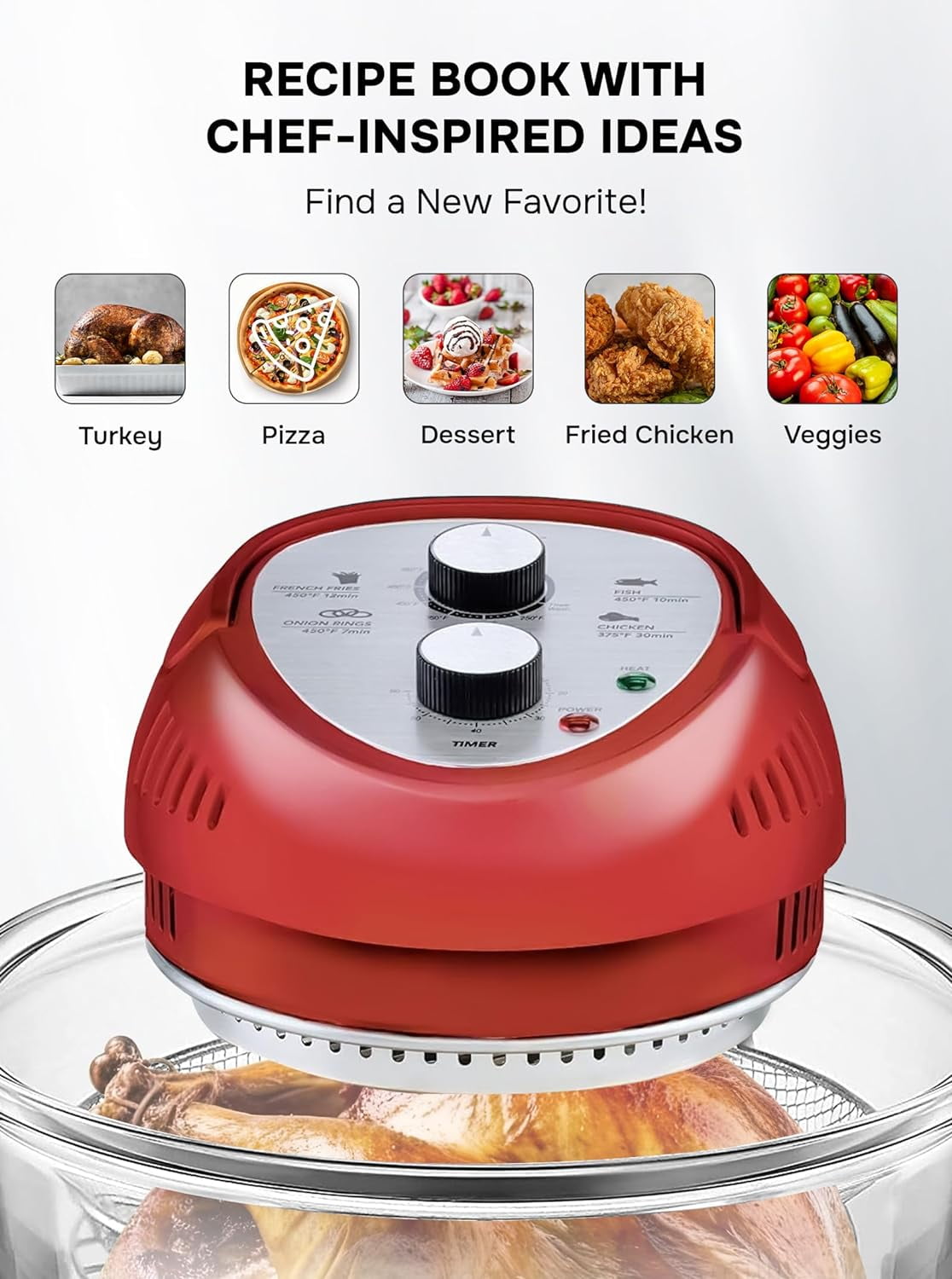 Big Boss 16Qt Large Red Air Fryer – Large Capacity Glass Air Fryer Oven  with 50+ Air Fryers Recipe Book for Quick + Easy Meals for Entire Family,  AirFryer Oven …