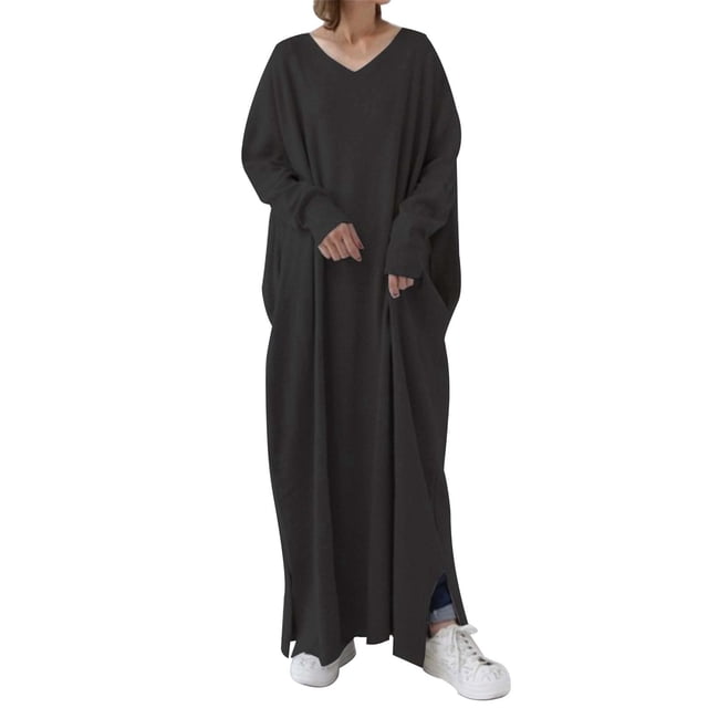 Ketyyh-chn99 Blouses pour Femmes Mode Chic Grande Taille Décontractée Robe de Plage Robe de Plage Automne Décontractée Ample Mini-Robe Noir,m