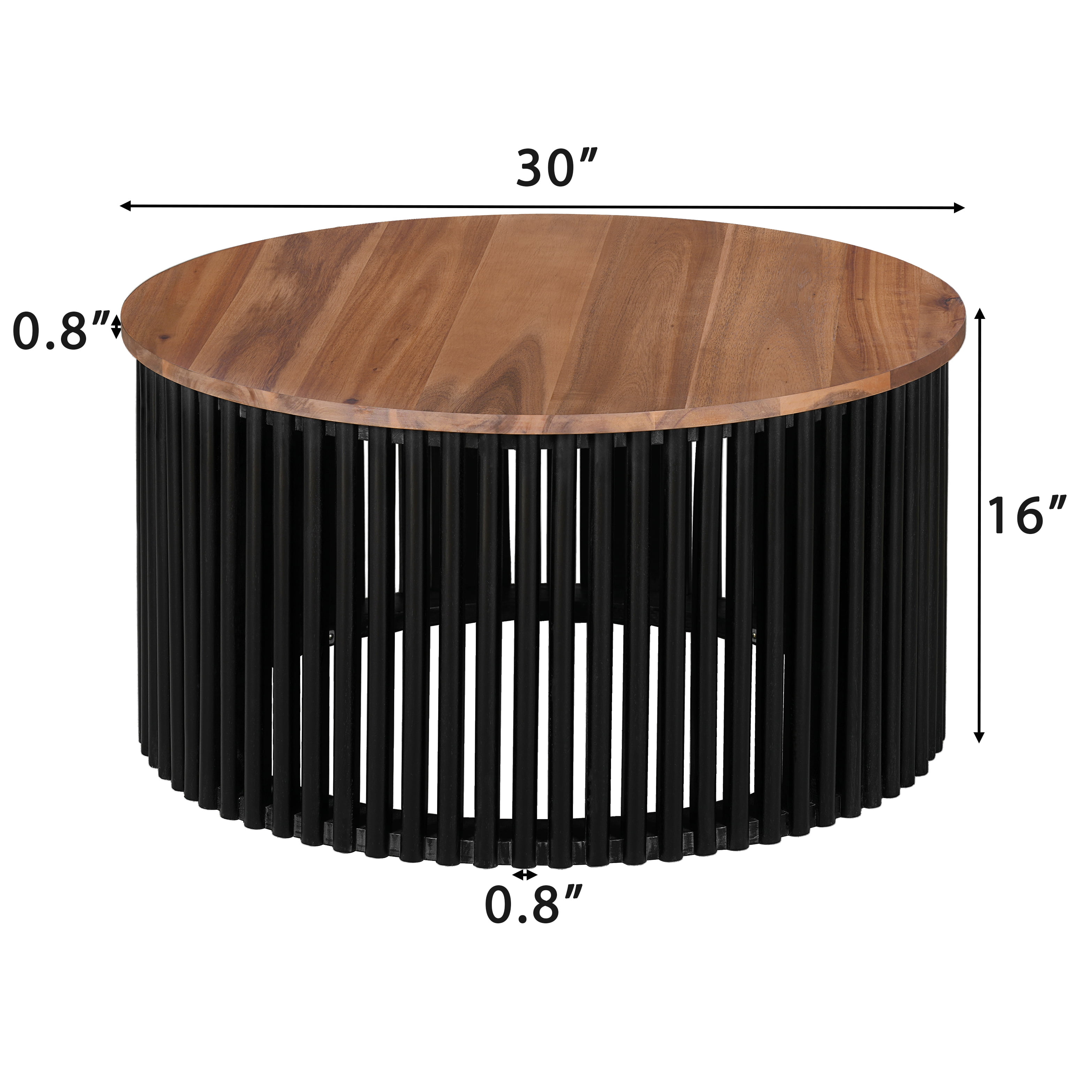 Euroco ACACIA SOLID WOOD COFFEE TABLE,NATURAL & BLACK COLOR