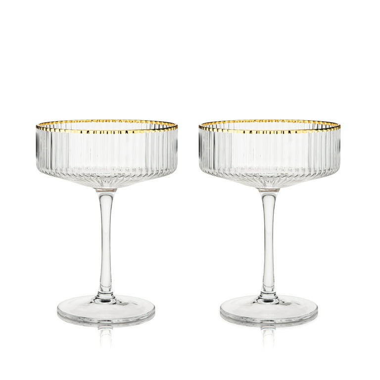 Ribbed Coupe Cocktail Glasses 8 oz | Set of 4 | Classic Manhattan Glasses  For Cocktails, Champagne Coupe, Ripple Coupe Glasses, Art Deco Gatsby