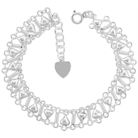 925 Sterling Silver Solid Italian Hearts Charm Bracelet 12mm