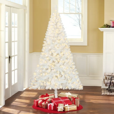 Holiday Time Pre-Lit 6.5' Madison Pine White Artificial Christmas Tree, Clear-Lights