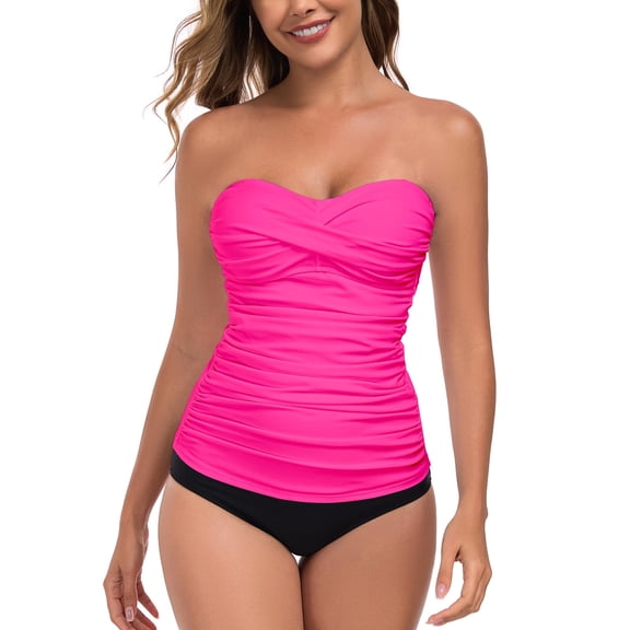 Relleciga Tankini Swimsuits Set for Women Tankini Bathing Suit Vintage 2 Piece Tummy Control Tankini Top with Swim Skirt Push up Swimwear