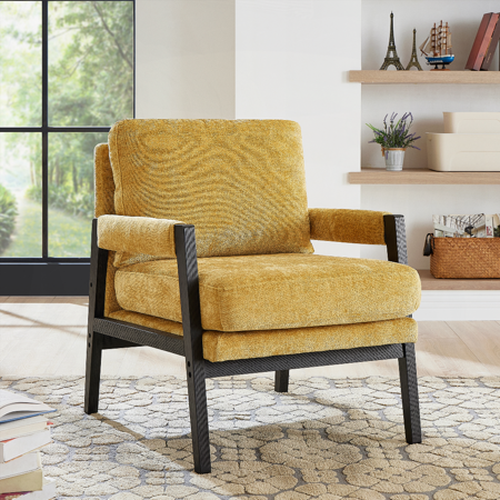 Kelly Mid-Century Modern Chenille 1-Piece Armchair with Solid Wood Frame and Non-Slip Pads