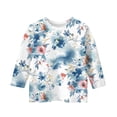 thumbnail image 3 of LTTVQM Girls 3/4 Sleeve Tops 10-11 Winter Fashion Floral Print Casual Tee Vacation Round Neck Blouses for Girls Tops Sky Blue 10-11 Years, 3 of 4