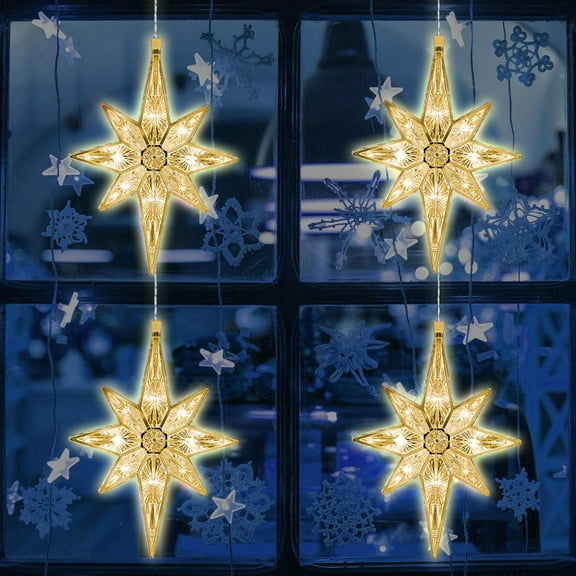 KOYPTL 4 Pcs Christmas Window Star Lights Decorations,Suction Cup Lamp Battery Operated Christmas LED Lights for Holiday Party Home Wall Xmas Tree Decor Christmas Decorations Indoor