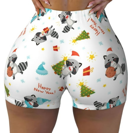 Workout Shorts Women  happy new year Raccoon Biker Shorts for Women Running Gym Spandex Shorts Tummy Control