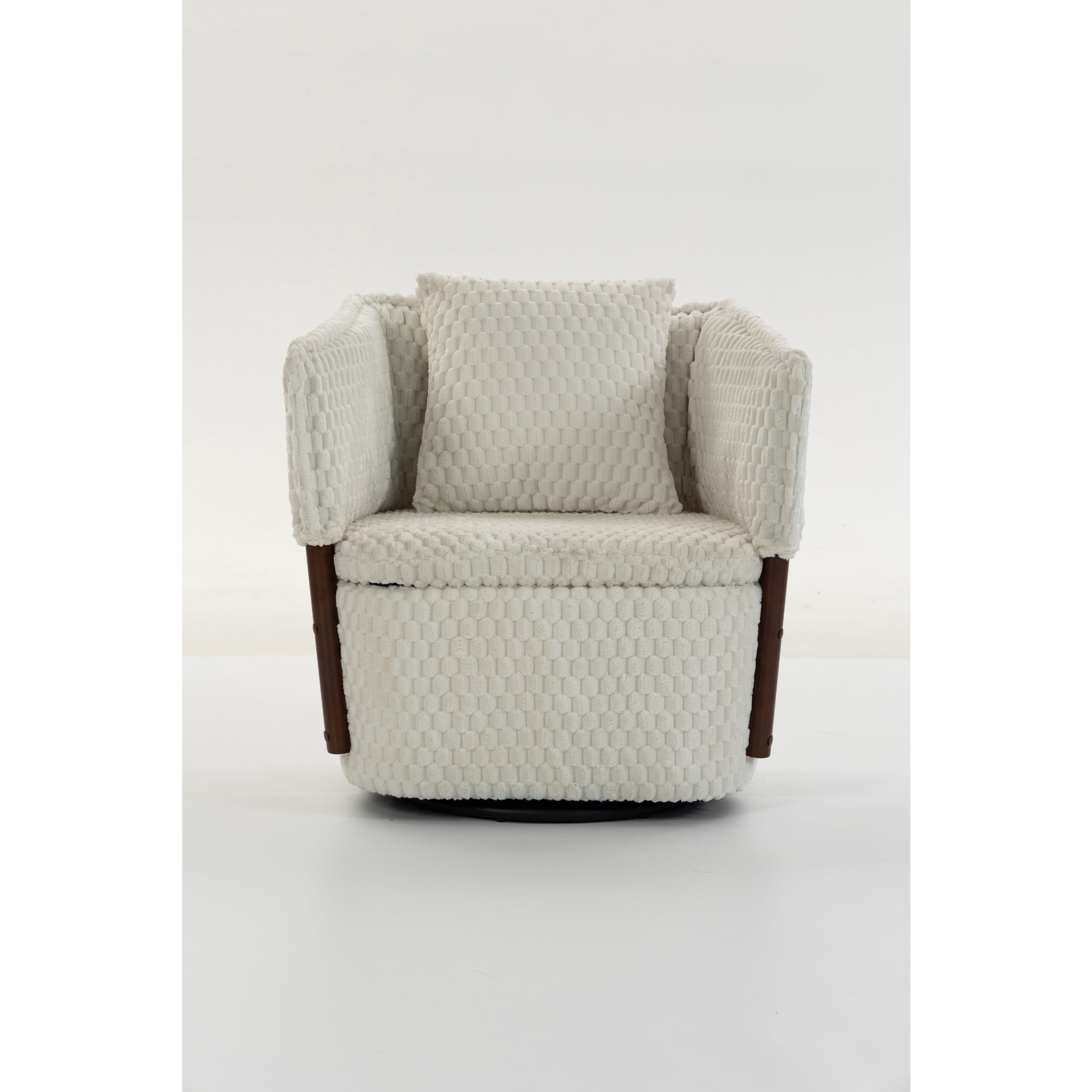 GDF Studio Derwin Mid-Century Modern 360° Swivel Accent Chair with Storage, Reading Armchair for Living Room, Antique White