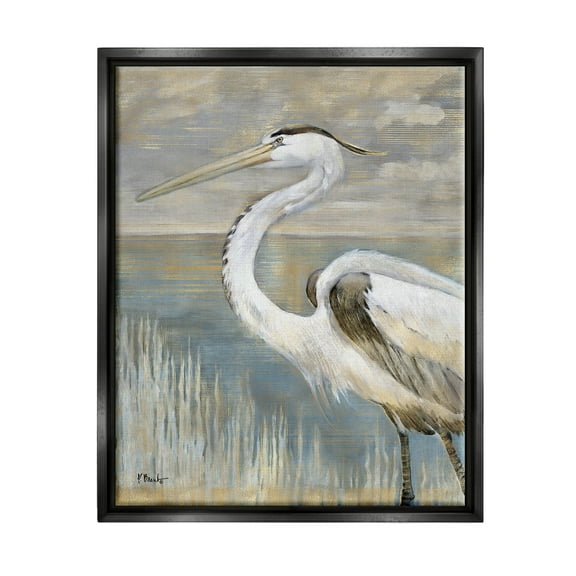 Stupell Industries Heron Bird Abstract Marshland Coast Painting Jet Black Floating Framed Canvas Print Wall Art, Design by Paul Brent