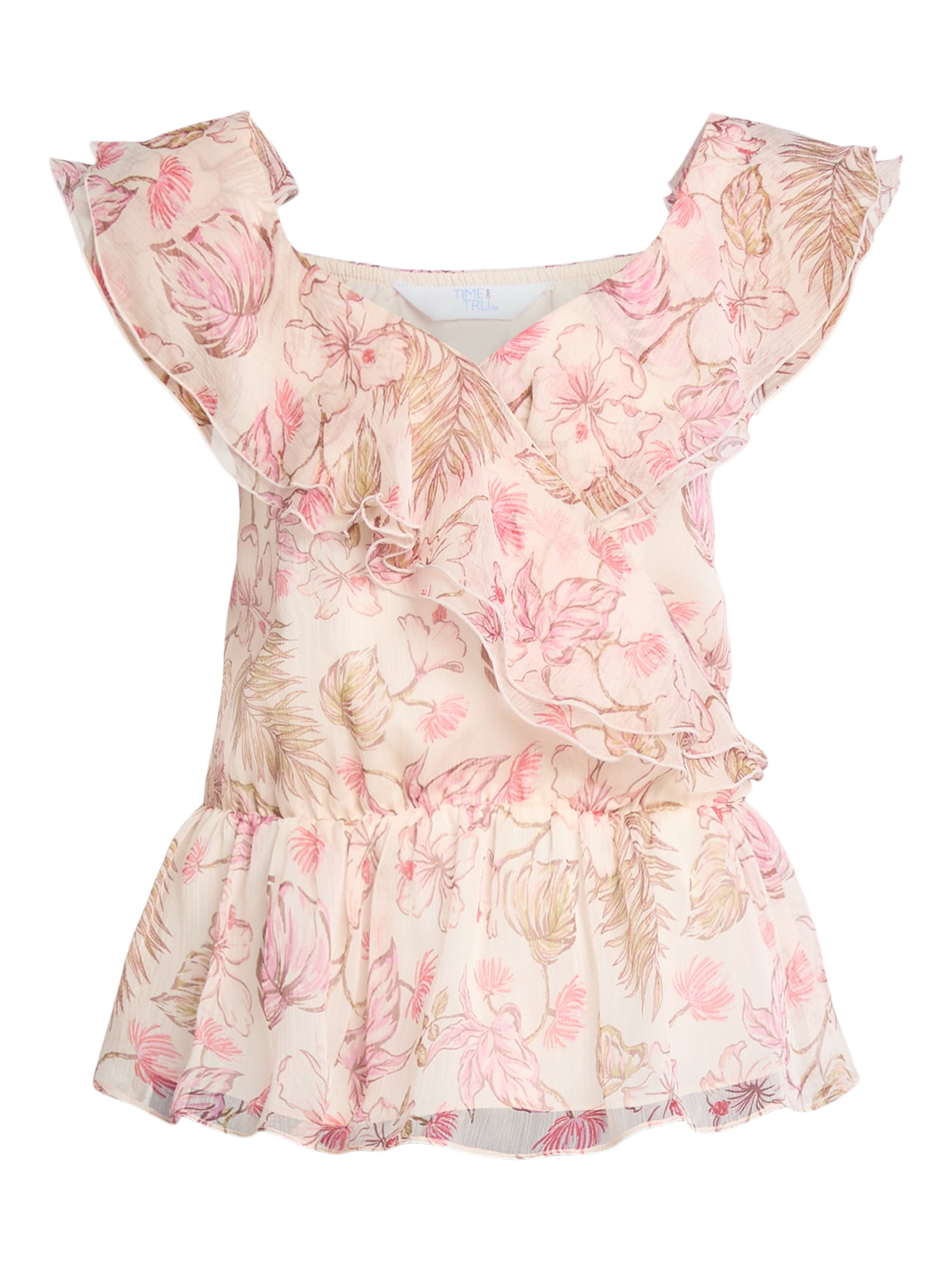Time and Tru Women’s Ruffle Wrap Tank Top, XS-XXXL