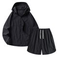 thumbnail image 1 of Hooded Sun Protection Jacket and Short Pants Suit for Men, Breathable Polyester Outdoor Fishing Exercise Set, Black S, 1 of 8