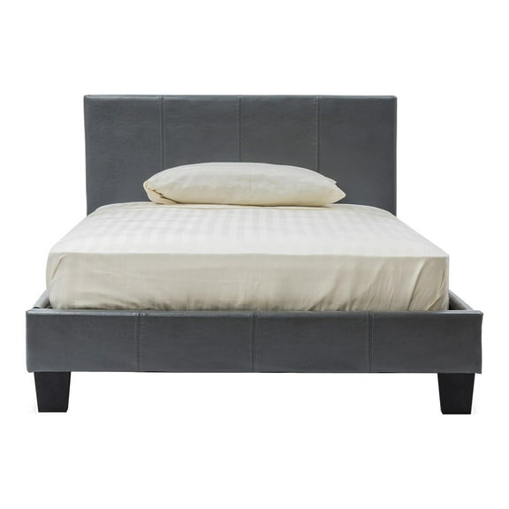 Furniture of America Ramone Faux Leather Full Platform Bed in Gray