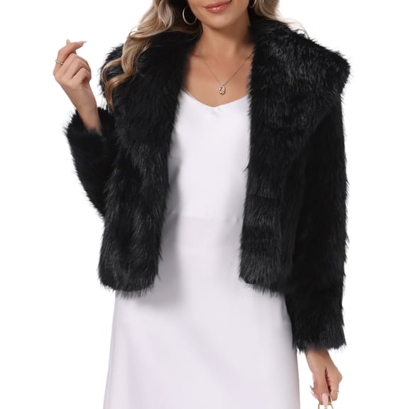 INSPIRE CHIC Womens Faux Fur Coat Lapel Open Front Long Sleeve Fluffy Shaggy Jacket Winter Warm Furry Overcoat S Black