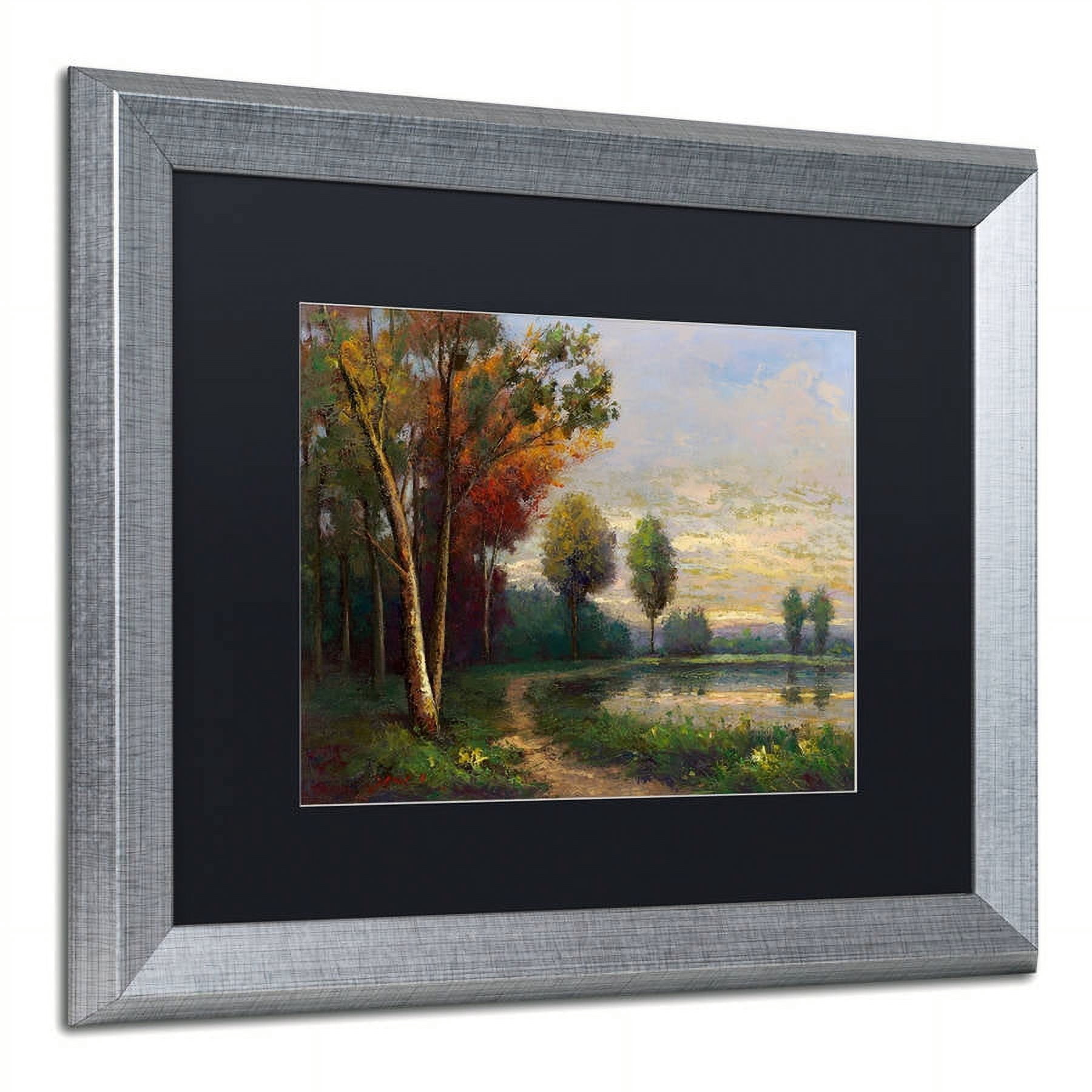 Trademark Fine Art "Landscape with a Lake" Canvas Art by Daniel Moises, Black Matte, Silver Frame