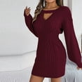 thumbnail image 2 of Lovskoo 2024 Sweater Dress for Women Fall and Winter Hollow Waist Bodycon Knitted Sweater Dress Claret, 2 of 5