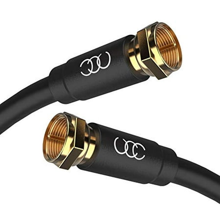 Coaxial Cable 10ft - Triple Shielded RG6 Coax TV Cable Cord in-Wall Rated Gold Plated Connectors Digital Audio Video with Male F Connector Pin (Black) - 10 Feet