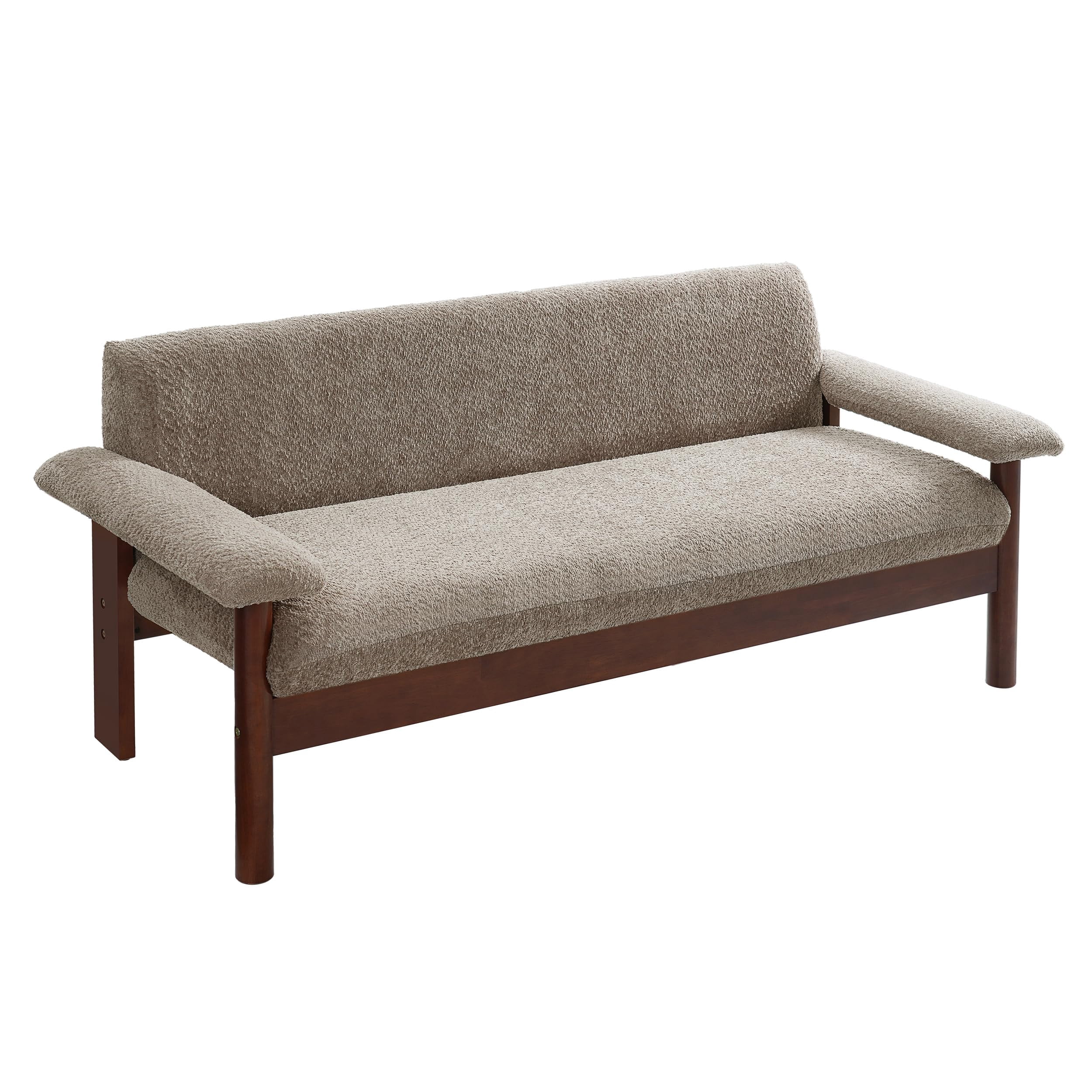 Modern 2-Seater Loveseat Sofa in Brown with Armrest Pillows, Berber Fleece Upholstery, Rubberwood Frame, Compact Couch for Living Room or Small Space, Cozy & Ergonomic Design