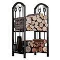 thumbnail image 2 of Fire Beauty Fireplace Log Rack with 4 Tools Fireside Firewood Holders Lumber Storage Stacking Black Wrought Iron Heavy Duty Logs Bin, 2 of 4