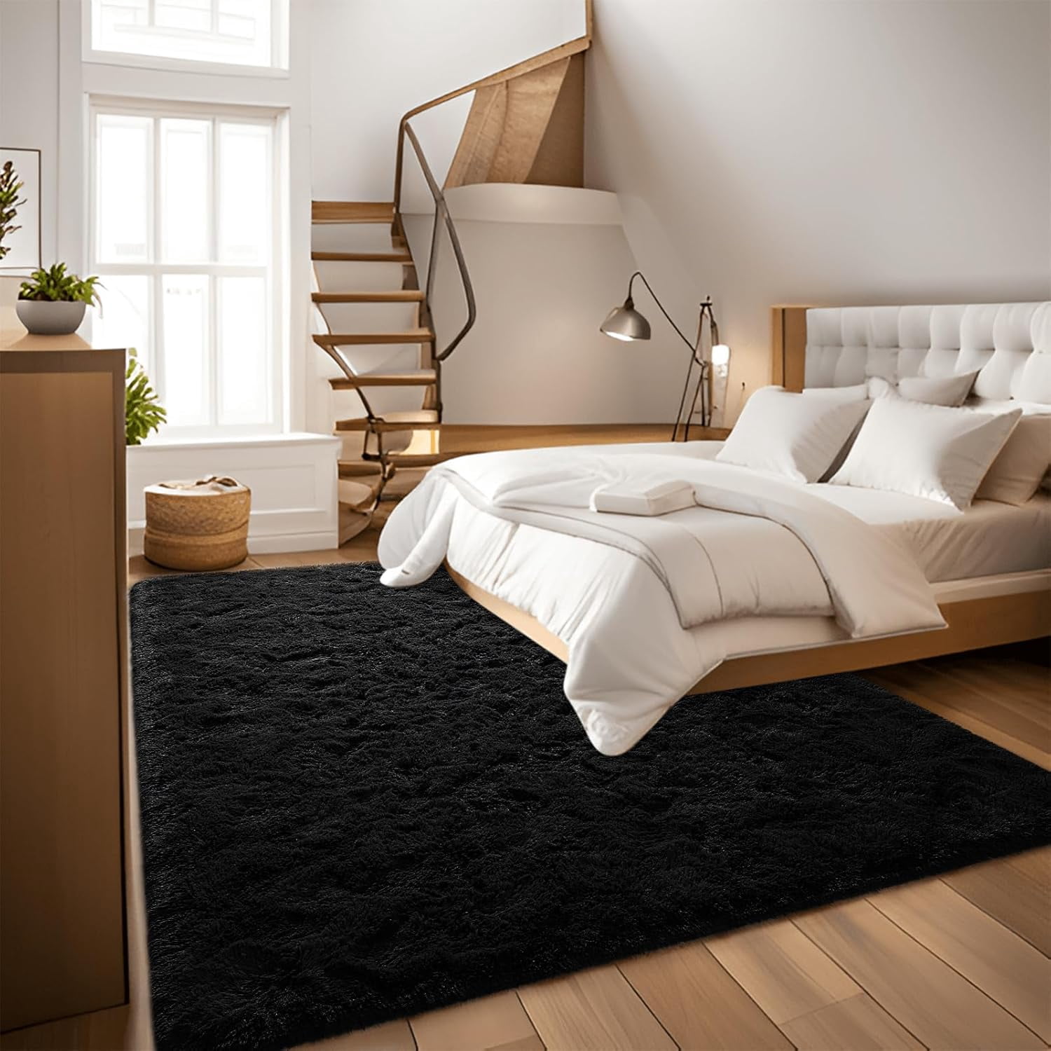 Homore Cute Fluffy Velvet Carpet Soft Washable Area Rugs for Bedroom/ Living Room Decoration,9'x12',Black