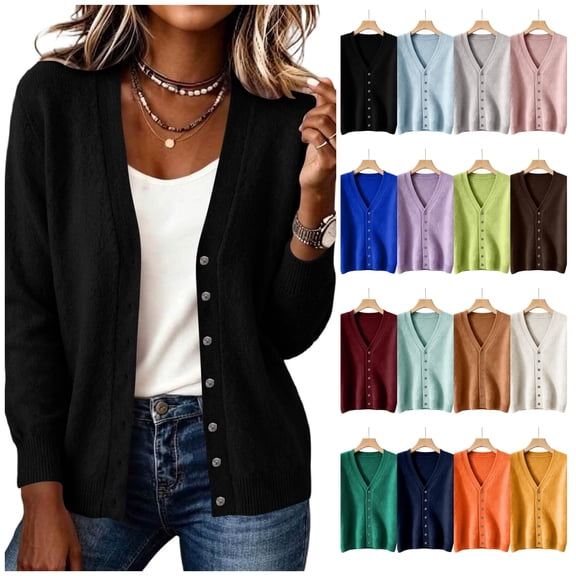 vzibsiv Cardigan Sweaters for Women V Neck Button Down Long Sleeve Soft Knit Lightweight Jacket Size L