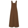 thumbnail image 4 of DGMIOCS Women's Solid Color Sleeveless Wide Leg Overalls with Pockets Loose Fit Jumpsuit Coffee XXL, 4 of 5