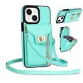 thumbnail image 1 of Mantto for iPhone 14 Plus Back Zipper Wallet Case with Detachable Shoulder Strap,Luxury Metal Buckle Card Slots Shockproof Premium PU Leather Stand Crossbody Phone Case for Women Men,Mint, 1 of 7