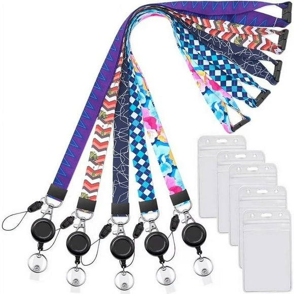 EIGTHTAIL 5 pack Cruise Lanyard retractable with ID badges holder for ship card keys lanyards with Retractable Badge Reel clip for ID holder Breakaway lanyard Office Neck office lanyards