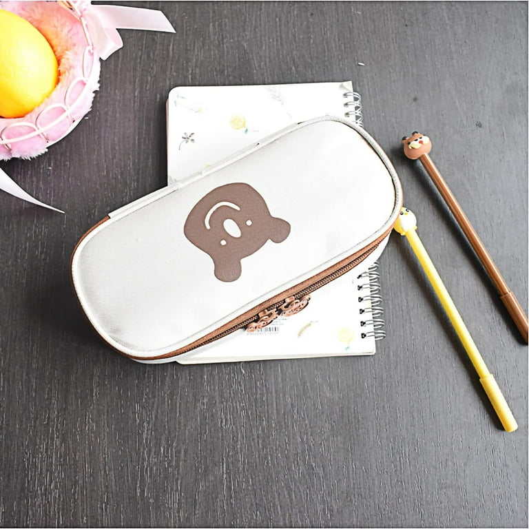 Pencil Bag Pencil Box Kawaii School Supplies Aesthetic School Supplies  (squirrel), white, 8.5×4.1×2.0inches