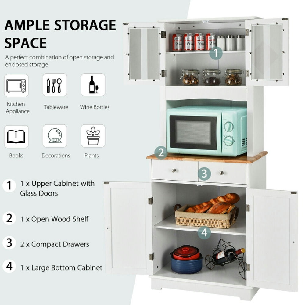 Finihen Kitchen Storage Cabinet, Buffet Sideboard, Kitchen Pantry Cabinet with Wood Top and Hutch, for Dining Room, Kitchen, Living Room, White Finihen Kitchen Storage Cabinet, Buffet Sideboard, Kitchen Pantry Cabinet with Wood Top and Hutch, for Dining Room, Kitchen, Living Room, White