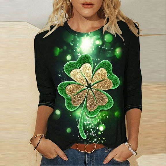 xixinqiwan St Patrick's Day Round Neck Shirts for Women,Women's Holiday Costume Tee Shirt Tops,Gift Tee for Teachers Funny Long Sleeve Tops