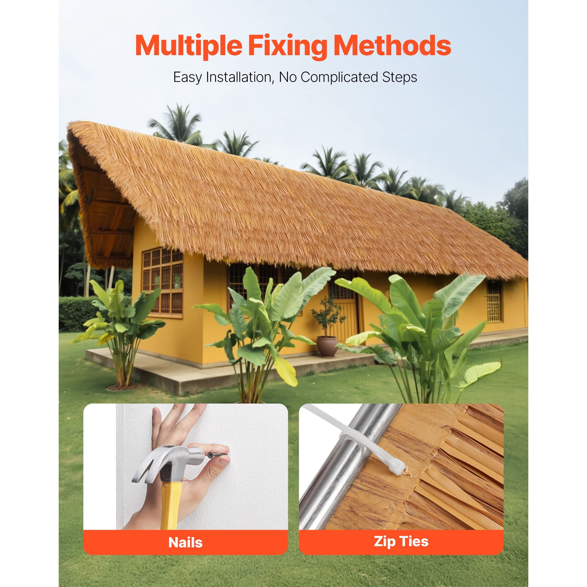 Artificial Thatch Roof 1.3x3.2ft, Natural Lifelike Varying Leaf Lengths, Realistic Layered Texture Synthetic Thatch for Tiki Bar Patio Garden Decor