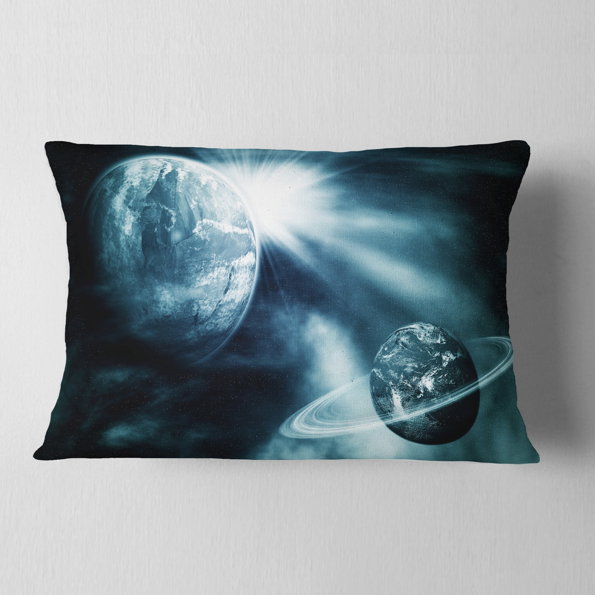 Designart Space View with Two Planets - Spacescape Throw Pillow - 12x20