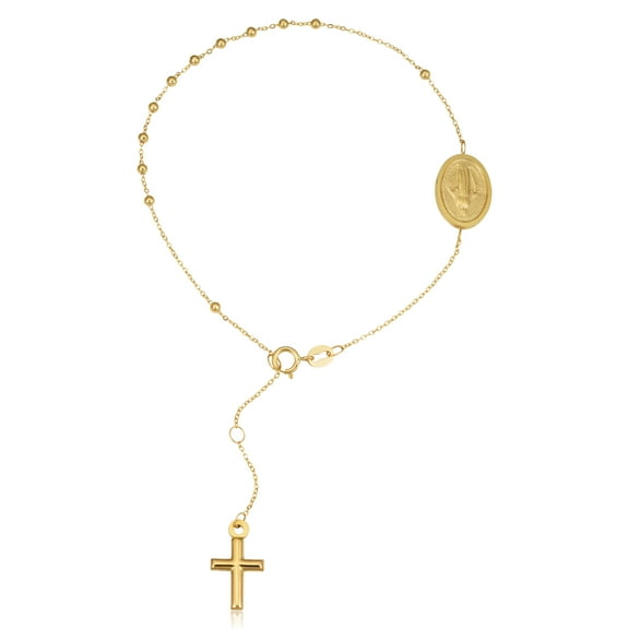 KoolJewelry 18k Yellow Gold Rosary Bracelet for Women (adjusts to 7 or 7.75 or 8.25 inch)