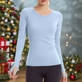 thumbnail image 7 of Otntypg Workout Shirts for Women Long Sleeve Trendy Oversized Slim Fit Crewneck Workout Tops Lightweight Quick Dry Gym Athletic Tops Basic Seamless Yoga Shirts with Thumb Hole Sky Blue M, 7 of 7