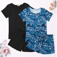 thumbnail image 2 of Ensemble de Pyjama 2 Pcs pour Femmes Manches Courtes Vêtements de Nuit Doux Col Rond Ensemble de Shorts Imprimés avec Poches P-TTG, 2 of 5