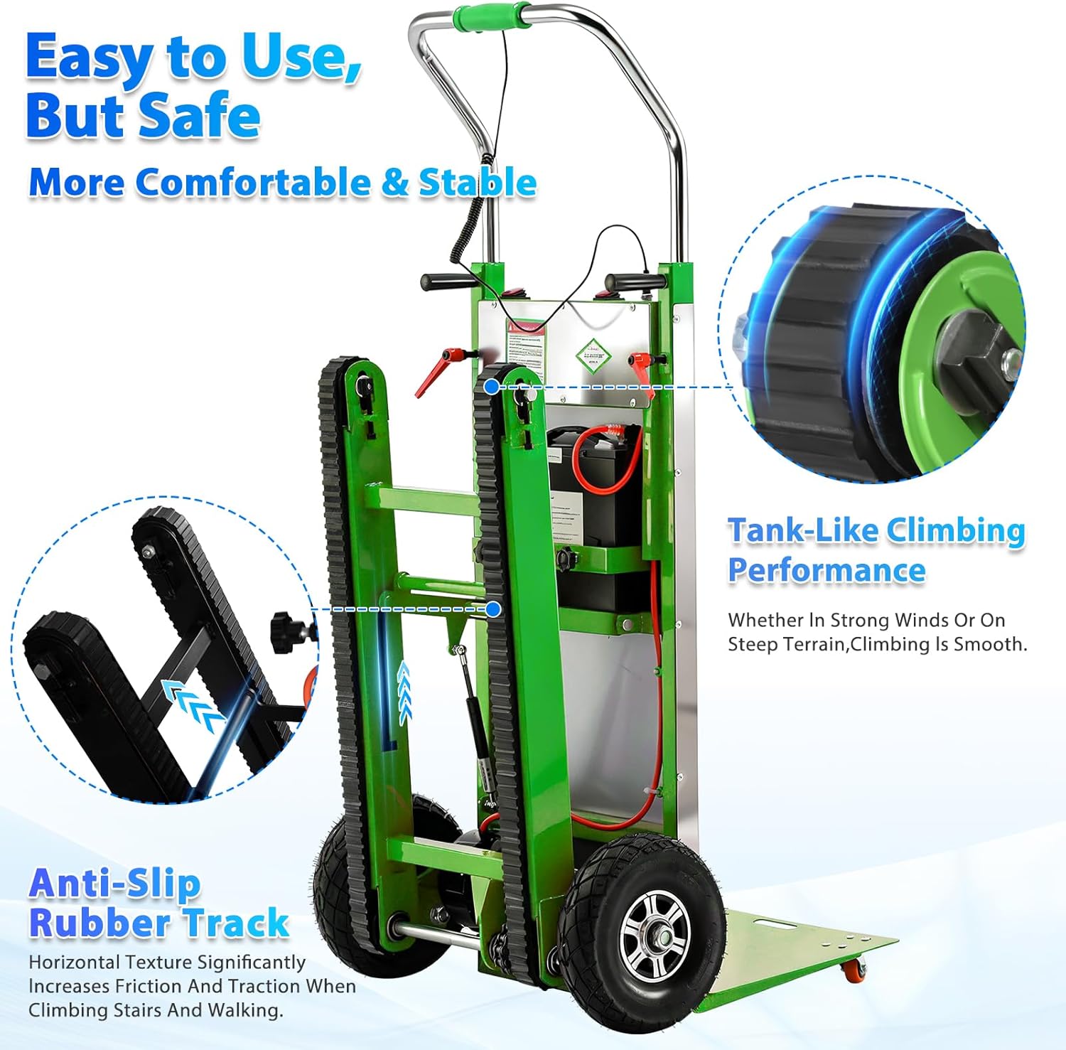 Vakiorn Electric Stair Climbing Hand Truck 900 lb Capacity 1250W Motor Heavy Duty Stair Climber for Furniture Logistics Green