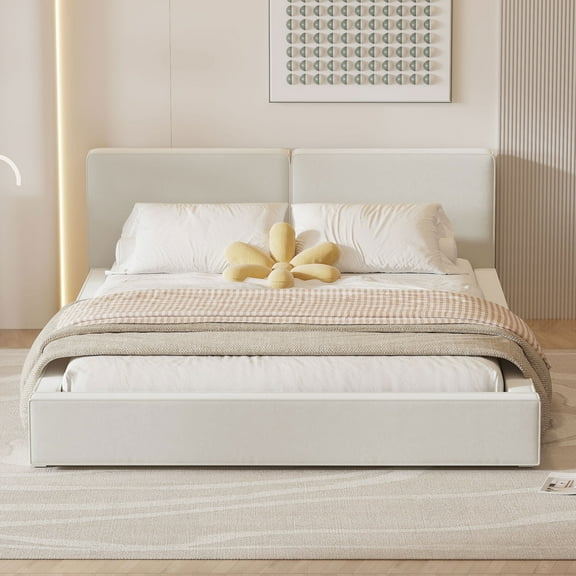 DreamBuck Queen Size Upholstered Platform Bed Frame with Velvet Headboard and Wood Slats Support, Modern Platform Bed for , Adults, Platform Bed for Bedroom, Grounded Bed, No Box Spring Needed