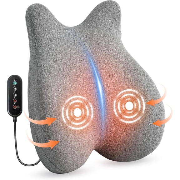 Heated Lumbar Support Pillow for Office Chair, Ergonomic Back Support Cushion with Vibration, Memory Foam Chair Back Massager, Gifts for Mom/Dad