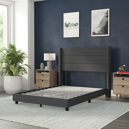 Alamont Home - Hollis Full Size Upholstered Platform Bed with Wingback Headboard - Charcoal