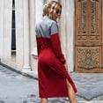thumbnail image 6 of Color Block Sweatshirt Dress Long Sleeve Stand Collar Casual Pullover Mid Length A Line Dress S XL, 6 of 6
