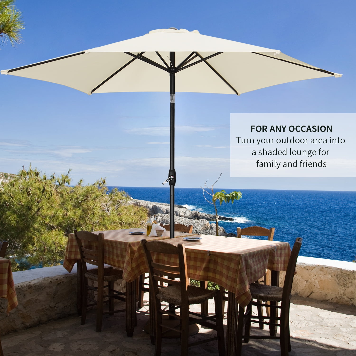 Ainfox 9ft Patio Umbrella Outdoor Portable Table Market Umbrella with Push Button Tilt/Crank Waterproof UV-proof,Khaki