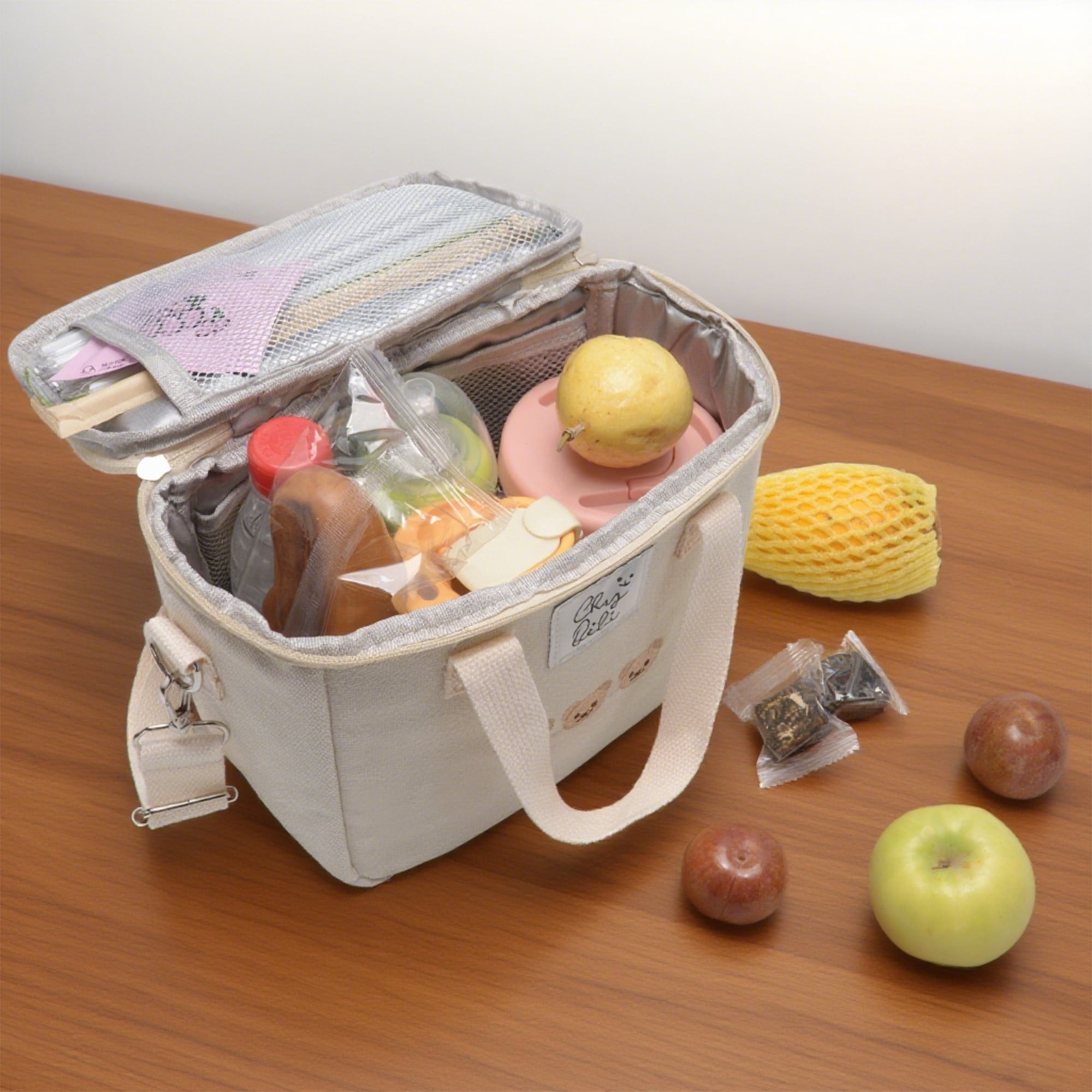 Minsong Insulated Cooler Bag Embroidered Insulation Bag, Versatile Multifunctional Lunch Box bag Portable Baby Bottle Handbag Mommy Bag Beige