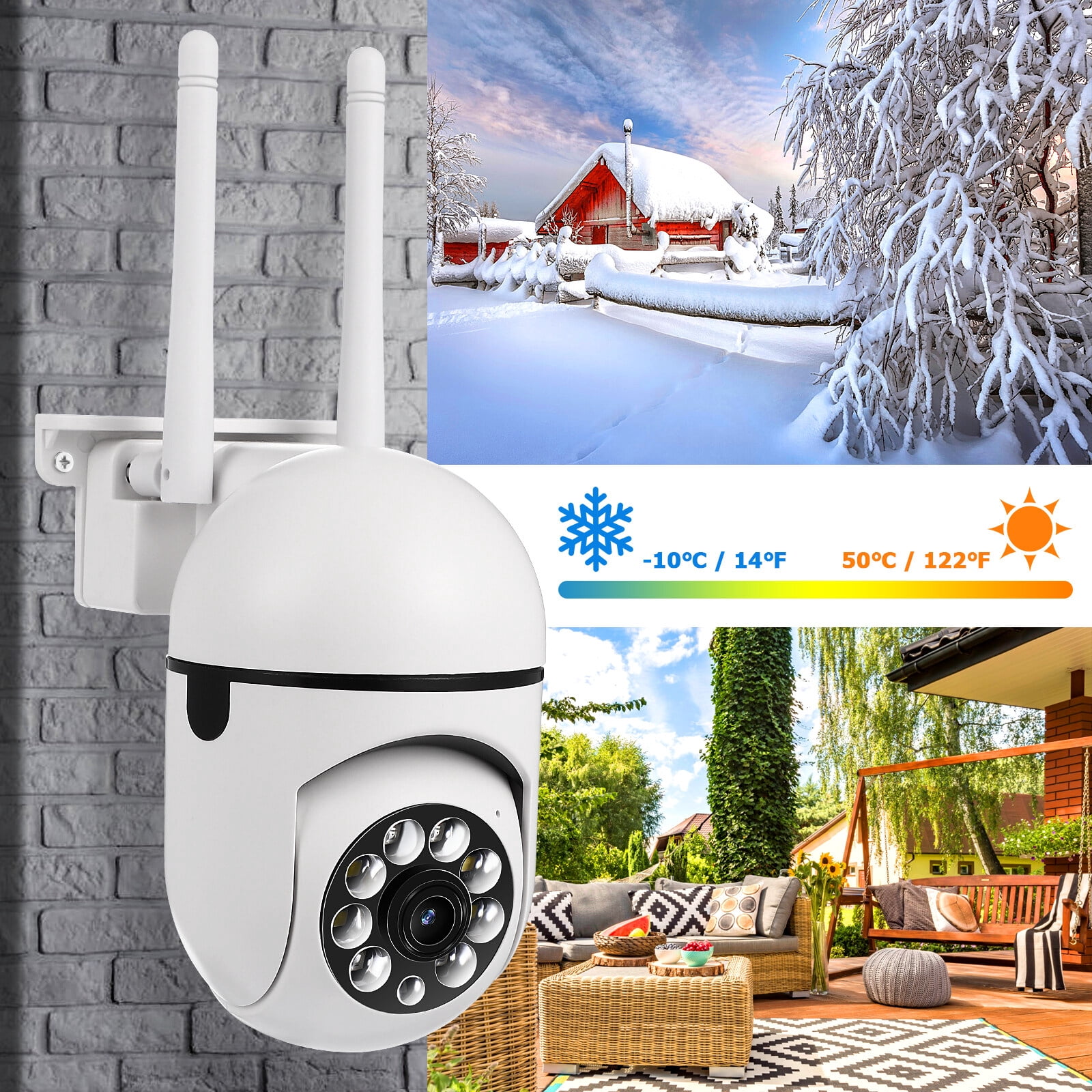 Cameras for Home/Outdoor Security, 2MP Solar Security Cameras Outdoor with 355?PTZ, Spotlight, Motion Detection, Siren, Color Night Vision, 2-Way Talk