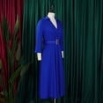thumbnail image 4 of AURA Plus Size Spring Elegant Lapel High Waist A Line Maxi Dress Long Sleeve Puff Sleeve African Work Dress with Belt, 4 of 9