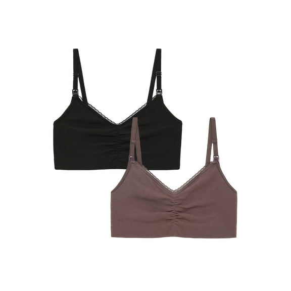 Joyspun Women's Maternity Ribbed Cotton-Blend Nursing Bralette, 2-Pack, Sizes S-3XL