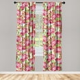 thumbnail image 3 of Ambesonne Retro Curtains, Red Roses Leaves Plain Back, Pair of 28"x63", Dark Pink Fern Green, 3 of 5
